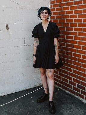 1. State Black Puff-Sleeve V-Neck Mini Dress
